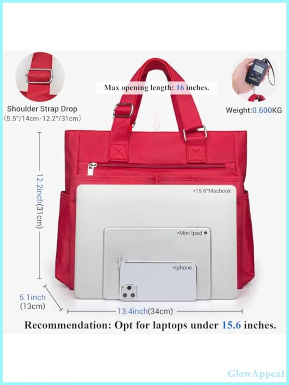 Waterproof Nylon Canvas Tote Bag Multi Pocket Laptop Work Teacher Handbag